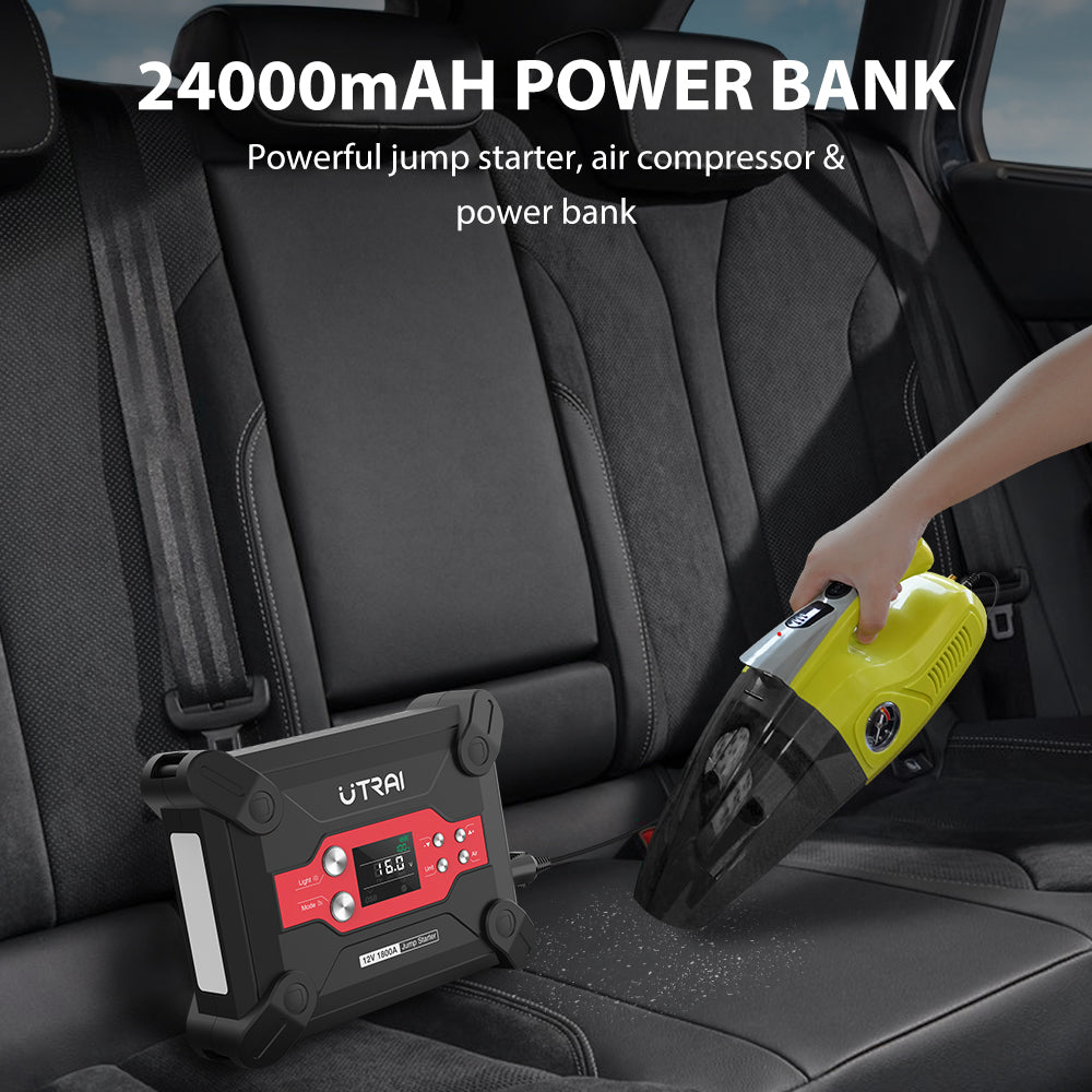 Utrai Car Jump Starter with Air Pump Inflator 1800A Battery Booster Starting Device with Air Compressor LED Light