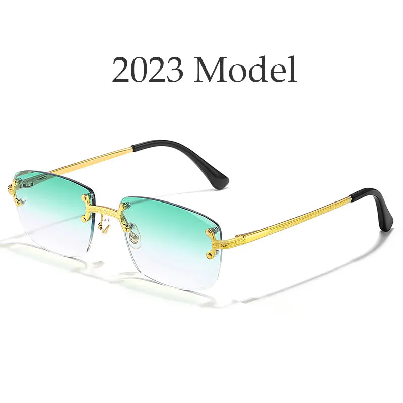 HBK gradient lens metal sunglasses rimless square blue uv400 high quality brown women sun glasses for men 2022 frameless