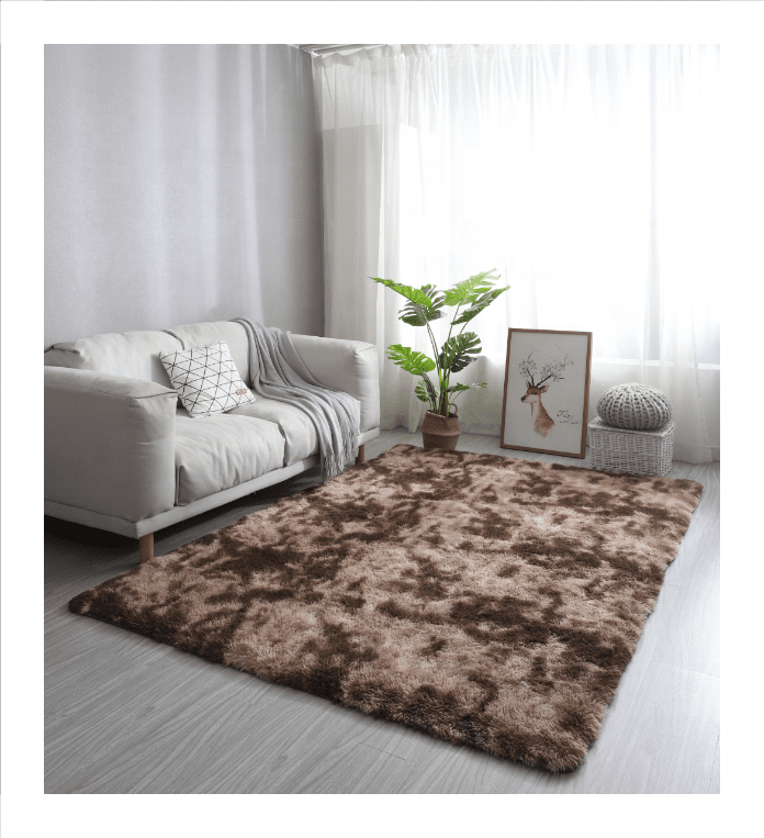 brown tie-dye plush soft living room sofa relax shaggy rug carpet