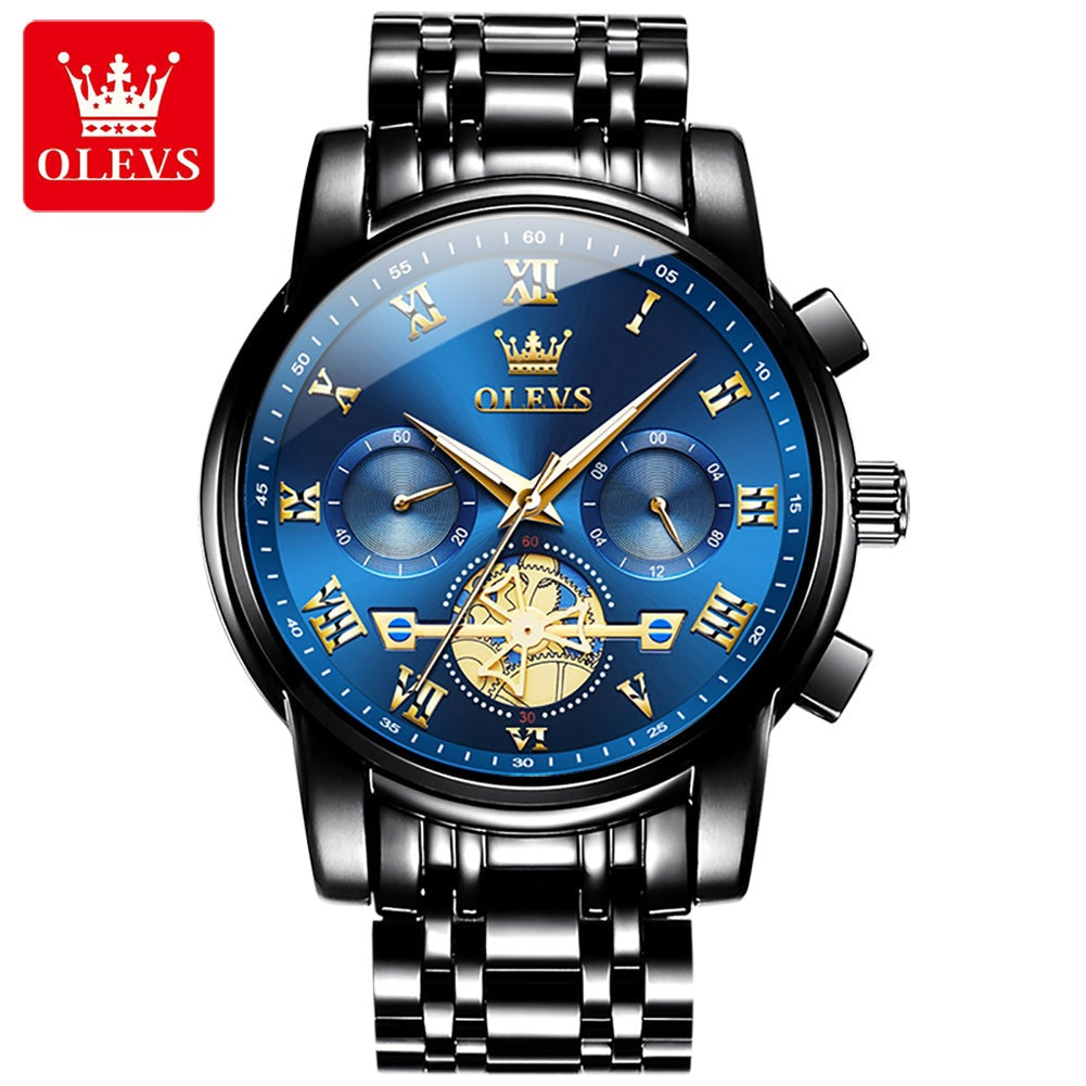 OLEVS 2859 Fashion Business men quartz watch tourbillon logo design multi-time zone steel watch Luxury Quartz Wristwatch