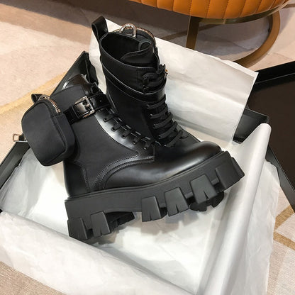 Dropshipping Custom Logo Luxury Designer Boots with Pocket Shoes Black Women's Ankle Leather Boots for Ladies