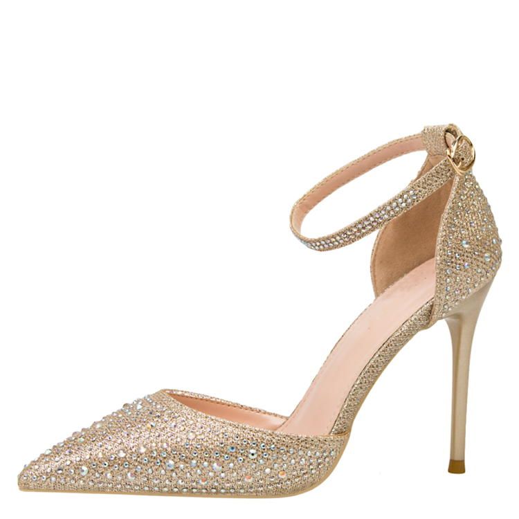 Pointed toe cut out with sparkle Rhinestone high heel shoes