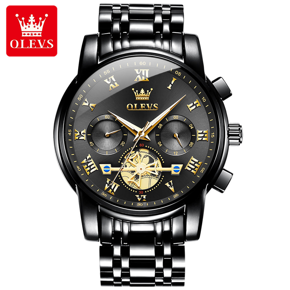 OLEVS 2859 Fashion Business men quartz watch tourbillon logo design multi-time zone steel watch Luxury Quartz Wristwatch