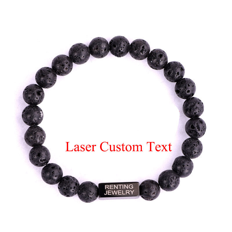 Renting Jewelry Making Custom Text Engrave Logo Stainless Steel Charm Natural Stone Beads Bracelet For Men