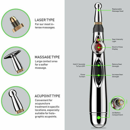 9 Gears Electronic Acupuncture Pen Pain Relif Therapy Massage Pen Meridian Health Care Neck Massage Body Relax Therapy Acupuncture Electronic Pen Meridian Energy Heal Massage Pain Relief