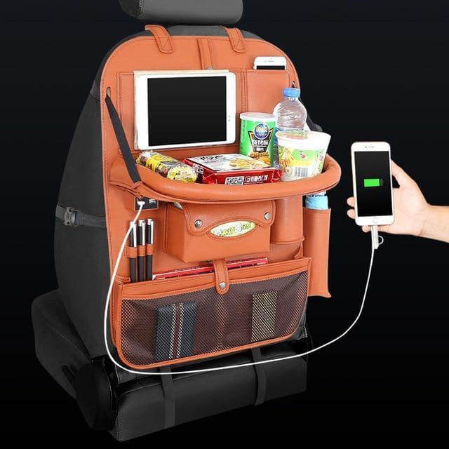 4 USB Charger Phone Pad Chair Storage Car Back Seat Bag Folding Table Organizer Bags Pocket Box Travel Stowing Tidying