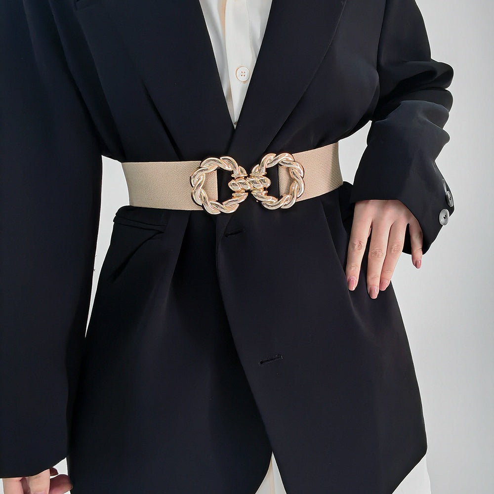 Women's Decoration Wide Simple Waist Decoration Round Metal Button-down Belt Matching Dress Son Suit Jacket Waist Retraction Elastic Waist Seal