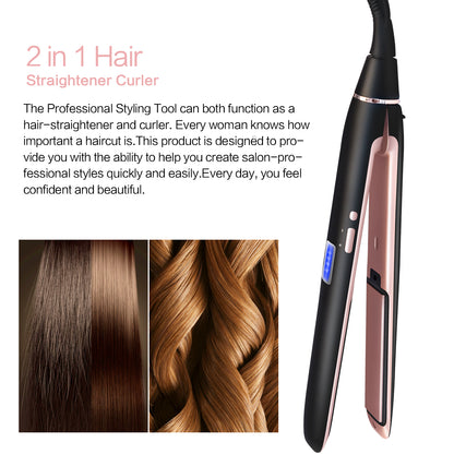 Professional Hair Straightener 2in1 Flat Iron Curling Straight Hair Fast Ceramic Heating